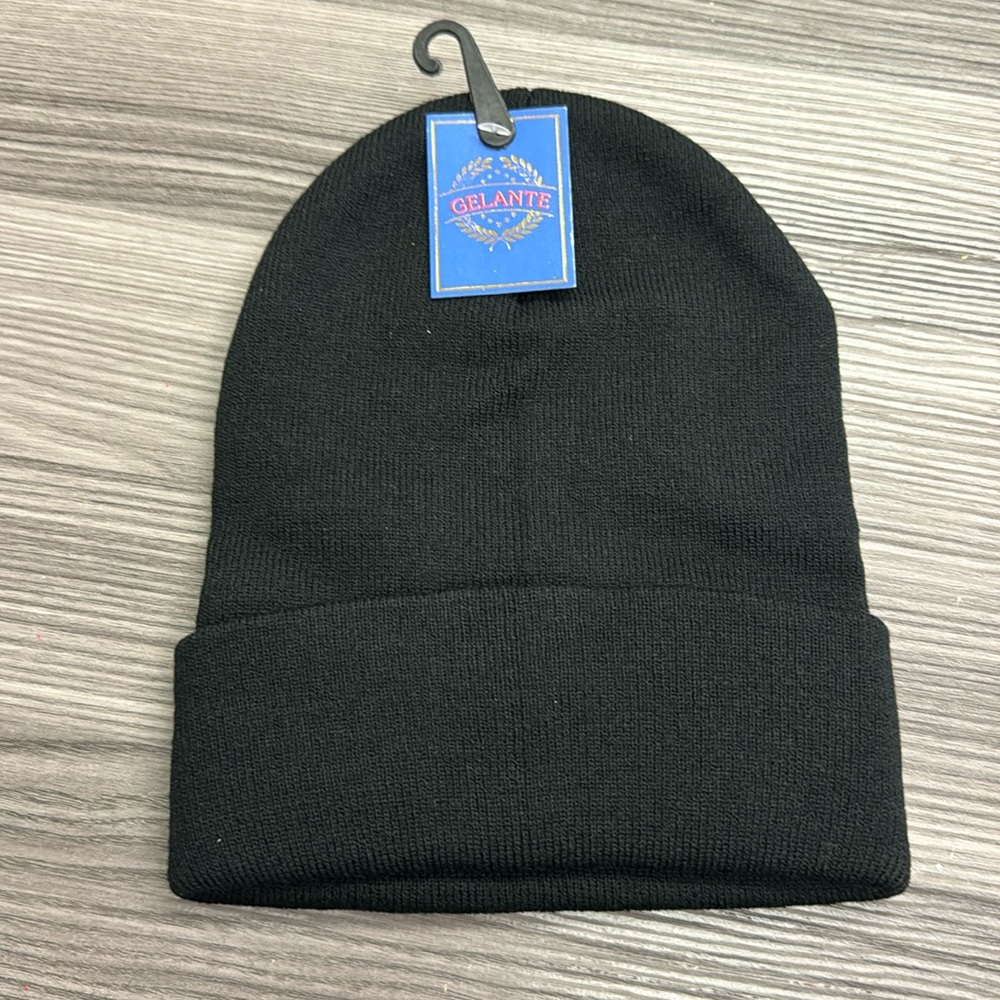 Gelante all black solid color beanie hat unisex new